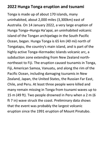 2022 Hunga Tonga eruption and tsunami Handout