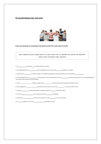 AQA / EDEXCEL Studio GCSE French (Higher) – Module 1 – A comme amitié – Page 11 - Worksheet