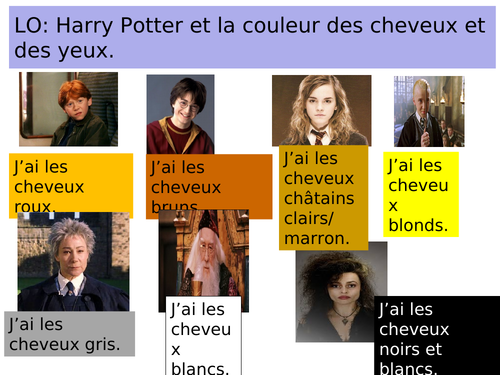 Harry Potter la couleur yeux et cheveux.