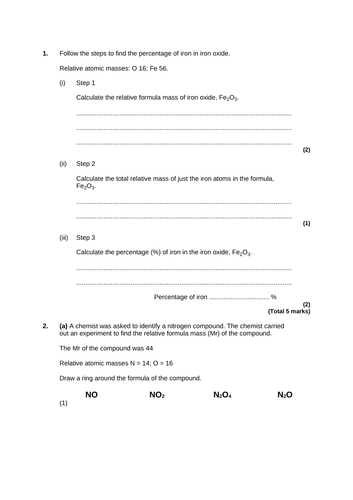 Percentage mass element in a compound, GCSE, Quantitative Chemistry, AQA