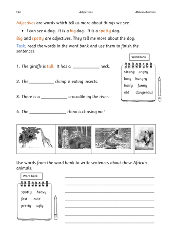 adjectives eal worksheets y3 teaching resources