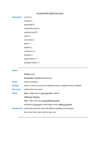 L1/ L2 Functional Skills Revision Sheet