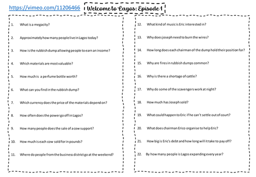 Welcome to Lagos Episode 1 Worksheet
