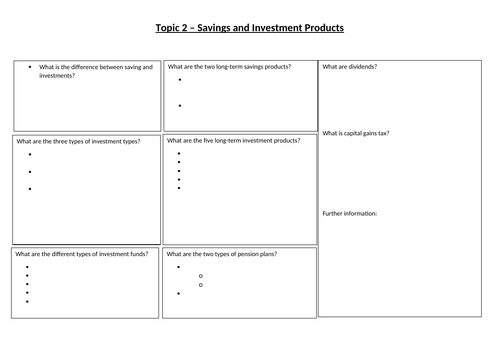 CeFS Unit 2 Topic 2 Savings and Investment Products