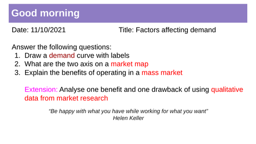 Edexcel Business A level Theme 1 lesson slides