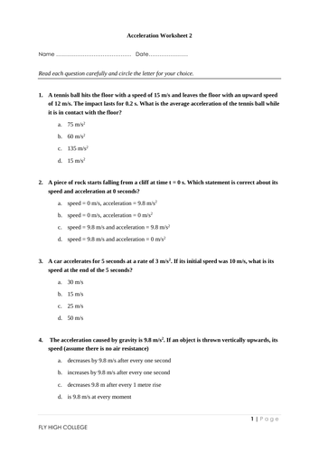 ACCELERATION WORKSHEET 2