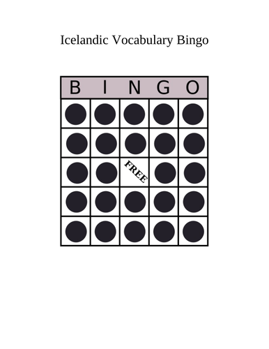 Icelandic Vocabulary Bingo