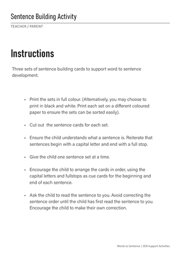 Sentence Building Activity Cards