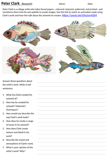 Under the Sea - Peter Clark Artist Study & Collage Activity Worksheets, Cover Lessons or Homework