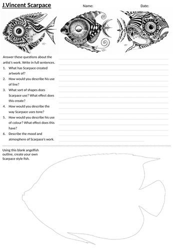Under The Sea Theme - J.Vincent Scarpace Artist Study & Tropical Fish, Worksheets, Cover Lessons