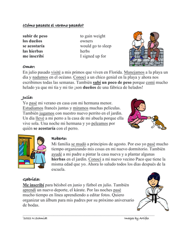Regular Preterite Forms Spanish Reading: Cómo pasaste el verano pasado?  Lectura | Teaching Resources