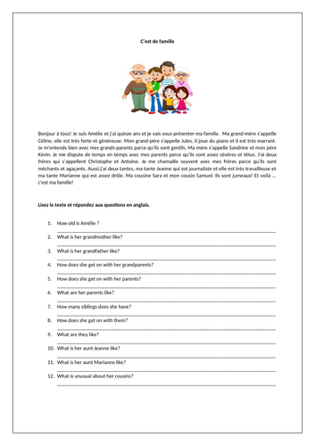 AQA / EDEXCEL Studio GCSE French (Higher) – Module 1 – C’est de famille – Page 13 - Worksheet
