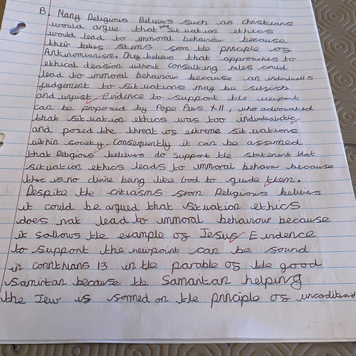 AS Essay- 'Following Situation Ethics leads to immoral behaviour'