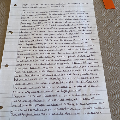 AS Essay  Bentham and Mill's act and rule Utilitarianism