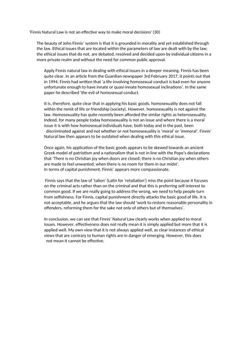 'Finnis Natural Law is not an effective way to make moral decisions' (30)