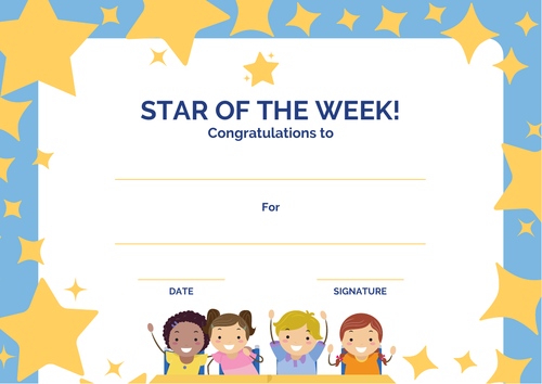 Star of the week certificate