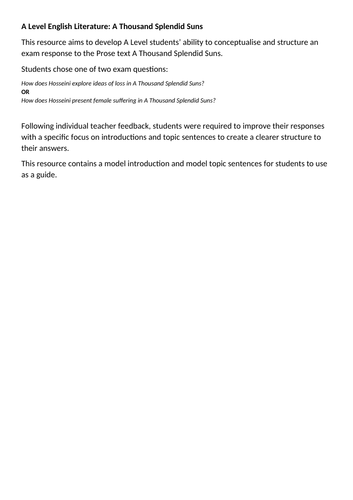 A Thousand Splendid Suns - model introduction and topic sentences