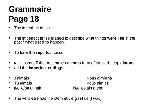 AQA / EDEXCEL Studio GCSE French (Higher) – Module 1 – Il était une fois – Page 18 - Imperfect Tense