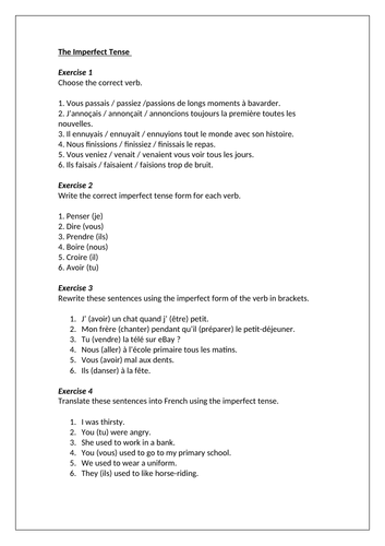 L’imparfait / The imperfect tense