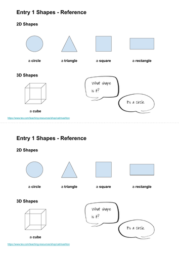 Entry 1 Maths 2D and 3D Shapes Reference