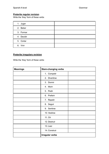 Preterite revision stem-changing and irregulars