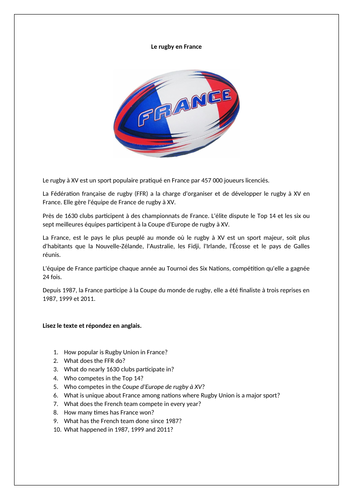 Le sport / Le rugby en France / Sport / Rugby in France