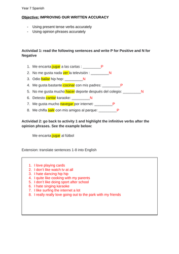 VIVA 1 MOD 2 PRESENT VS INFINITIVES worksheet