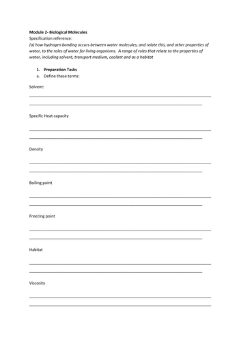 A Level Biology OCR A Revision- Water