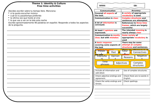90 words task - marking template