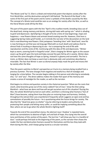 Burial of the Dead The Waste Land Analysis