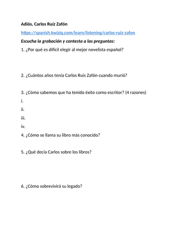 A Level / IB Listening on Literatura