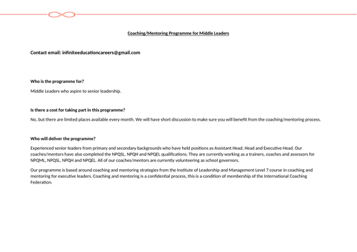 Coaching and mentoring for Middle Leaders