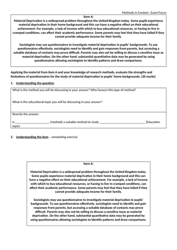 AQA A level Sociology - Methods in Context - Questionnaires Exam Focus