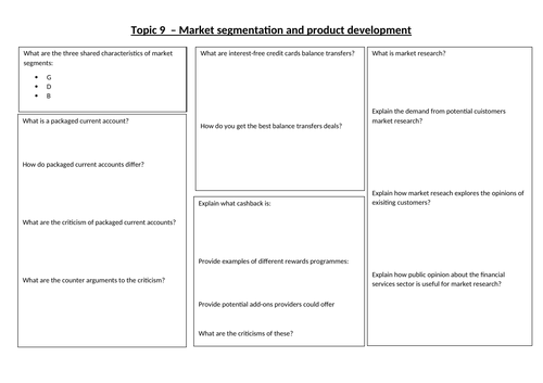 LIBF Unit 4 Topic 9 - Market segmentation and product development