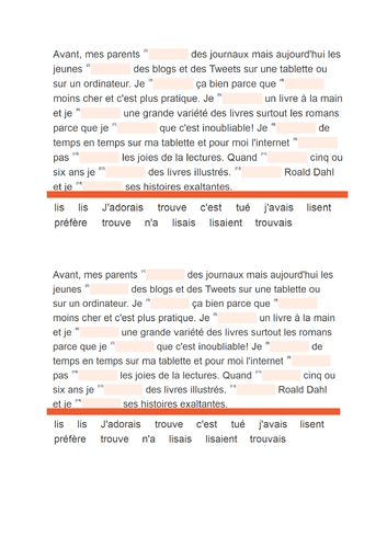 reading assignment en francais