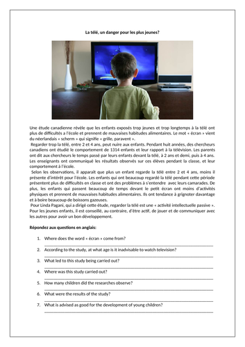 La télé / Les émissions / TV / TV programmes / Dangers of TV programmes