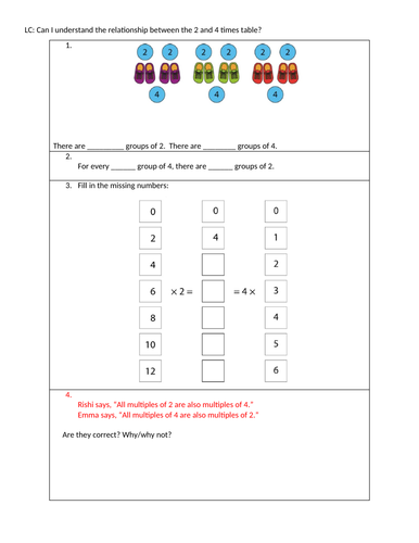 Making Links Between the 2 and 4 Times Table