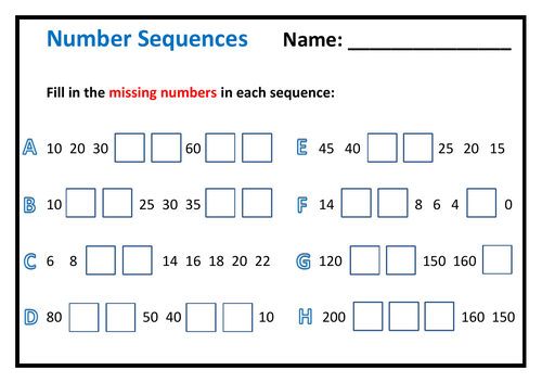 Year 2 Number Sequences