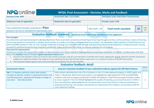 Exemplar of NPQSL on Curriculum