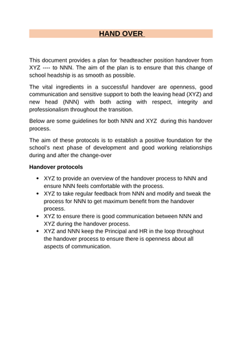 headship handover plan