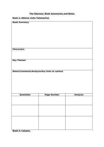 Odyssey Book Summaries - Blank