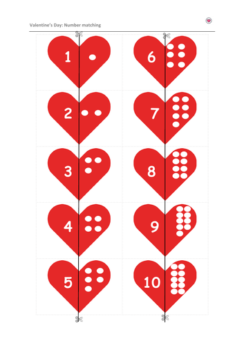 Valentine's Day: Maths Number Matching Game 1-10