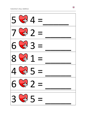 Valentine's Day: Maths addition (1-10)