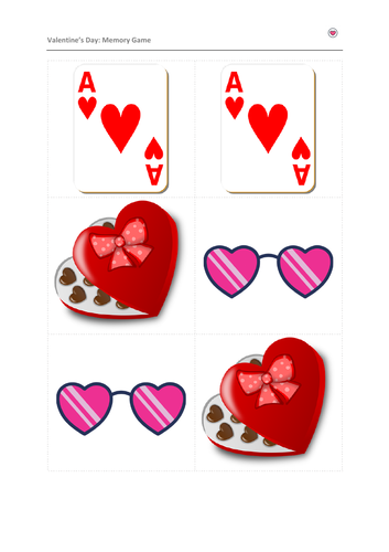 Valentine's Day Memory Game 12 pairs of pictures