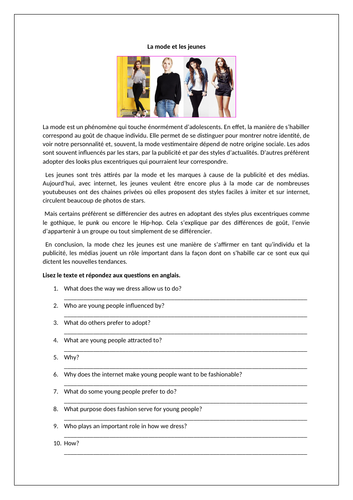 AQA / EDEXCEL Studio GCSE French (Higher) – Module 3 - Point de départ 2 – Page 55 - Worksheet