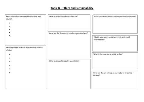 LIBF Unit 2 Topic 8 Task Sheet - Ethics and Sustainability