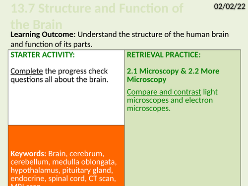 OCR Biology A- 13.7 Structure and Function of the Brain