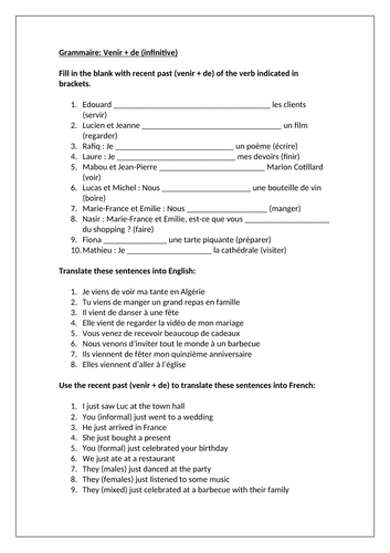 Venir + de (infinitive)