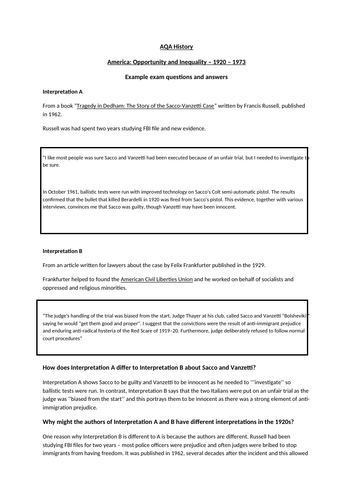 Model Answers AQA GCSE History: America - Opportunity and Inequality