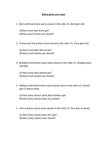 Ratios given one part